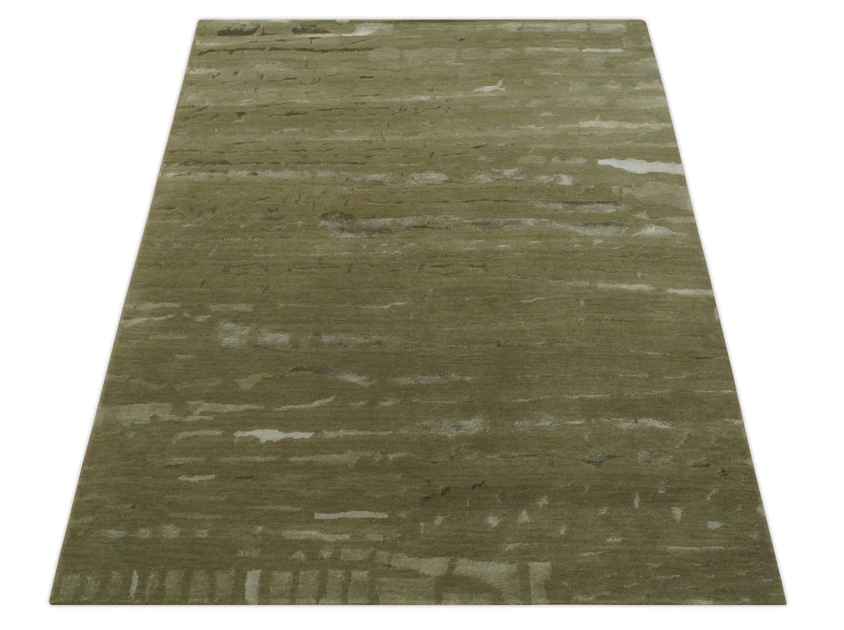 Green and Silver Modern Abstract Hand loom 5x7 wool and Art Silk Area Rug