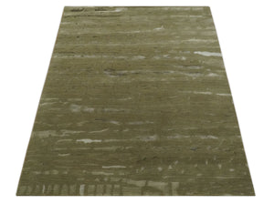 Green and Silver Modern Abstract Hand loom 5x7 wool and Art Silk Area Rug