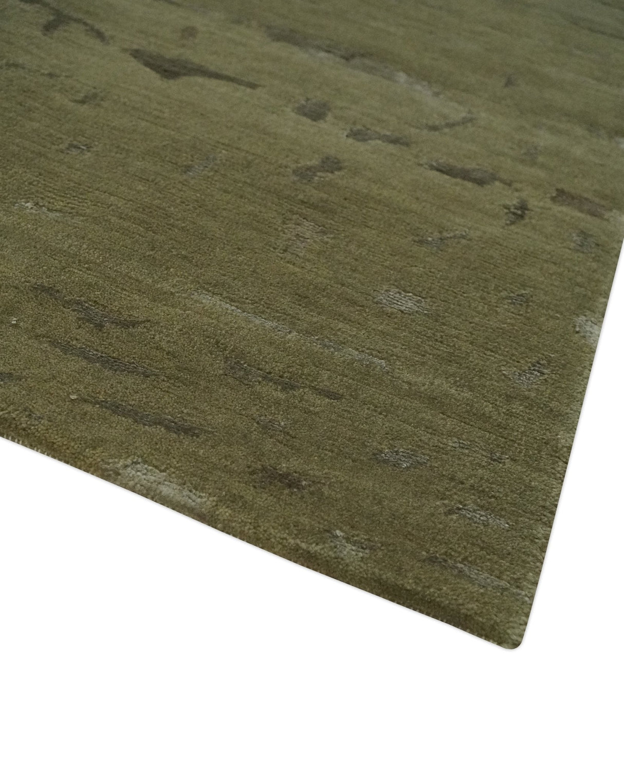 Green and Silver Modern Abstract Hand loom 5x7 wool and Art Silk Area Rug