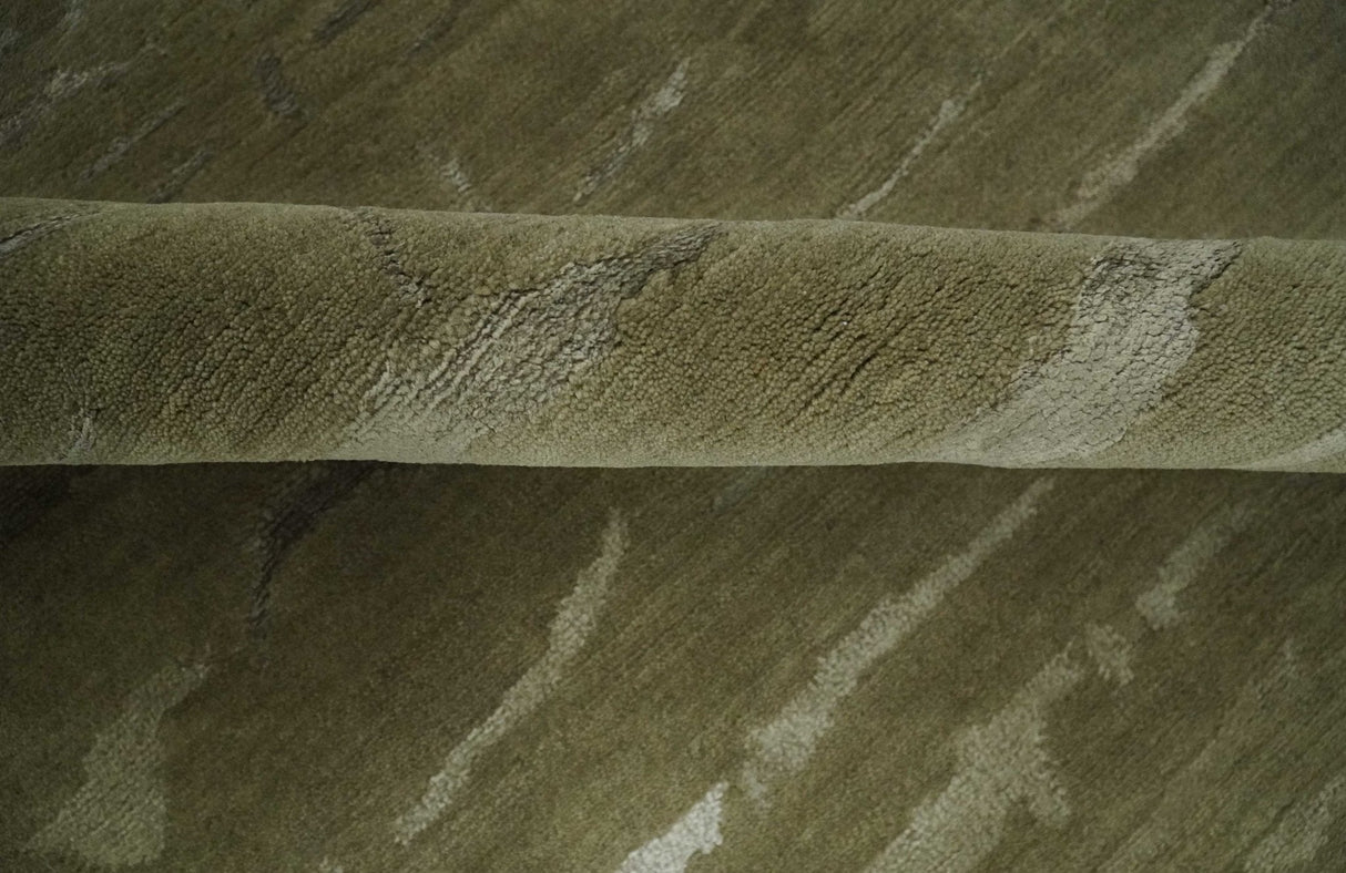 Green and Silver Modern Abstract Hand loom 5x7 wool and Art Silk Area Rug
