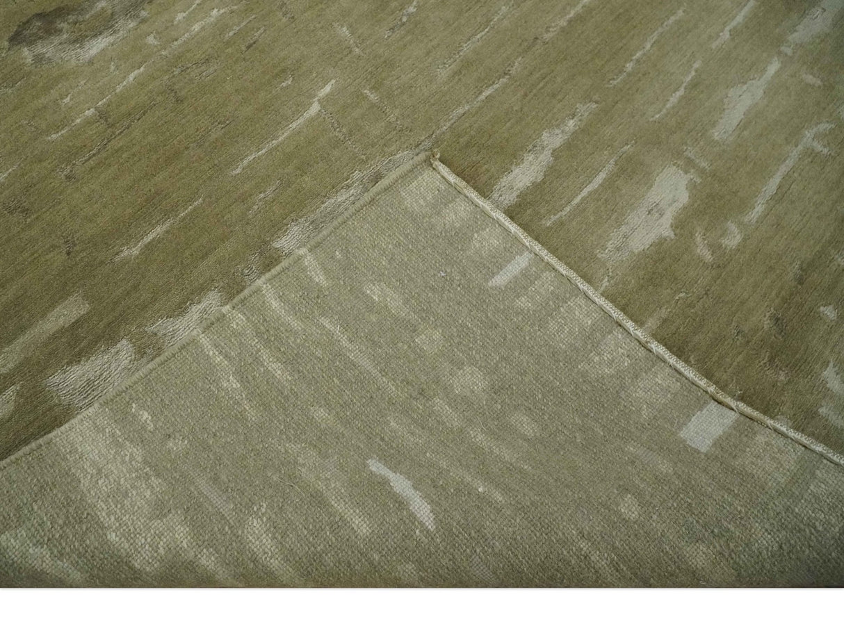 Green and Silver Modern Abstract Hand loom 5x7 wool and Art Silk Area Rug