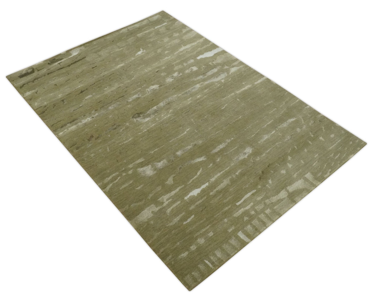 Green and Silver Modern Abstract Hand loom 5x7 wool and Art Silk Area Rug