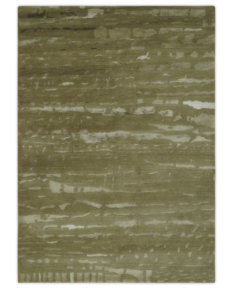 Green and Silver Modern Abstract Hand loom 5x7 wool and Art Silk Area Rug
