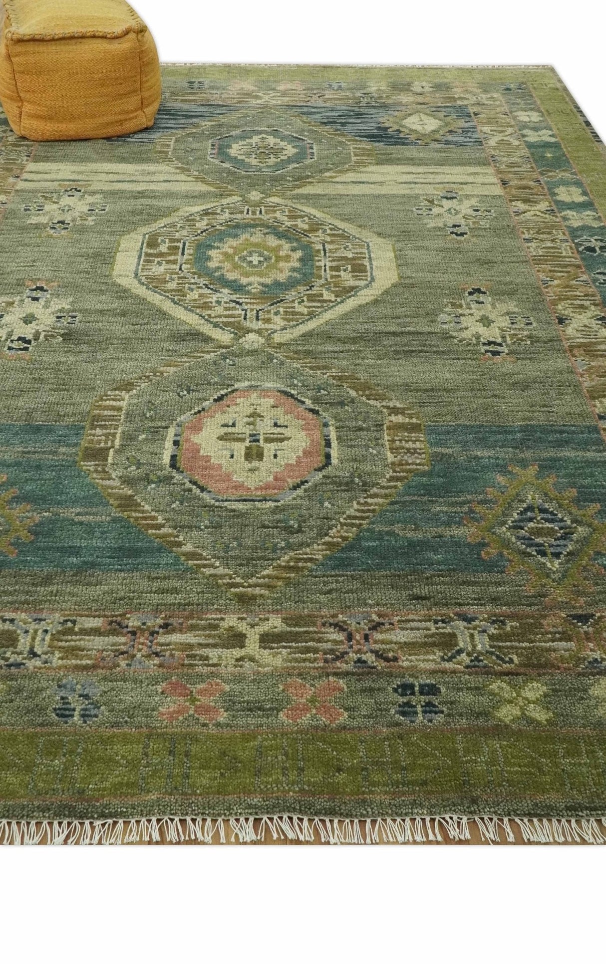 Green and Teal Traditional Hand Knotted 8x10 wool area rug