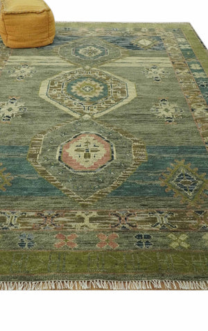 Green and Teal Traditional Hand Knotted 8x10 wool area rug