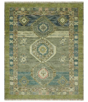 Green and Teal Traditional Hand Knotted 8x10 wool area rug