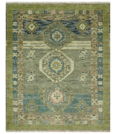 Green and Teal Traditional Hand Knotted 8x10 wool area rug