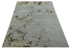 Grey, Charcoal, Olive and Ivory 6x9 Hand Knotted Abstract Wool and Viscose Area Rug