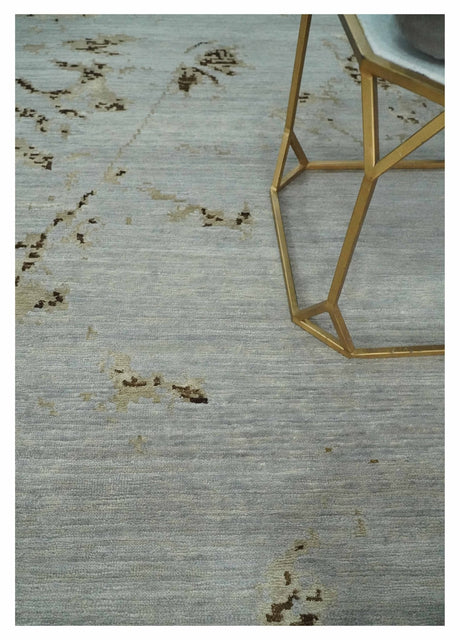 Grey, Charcoal, Olive and Ivory 6x9 Hand Knotted Abstract Wool and Viscose Area Rug