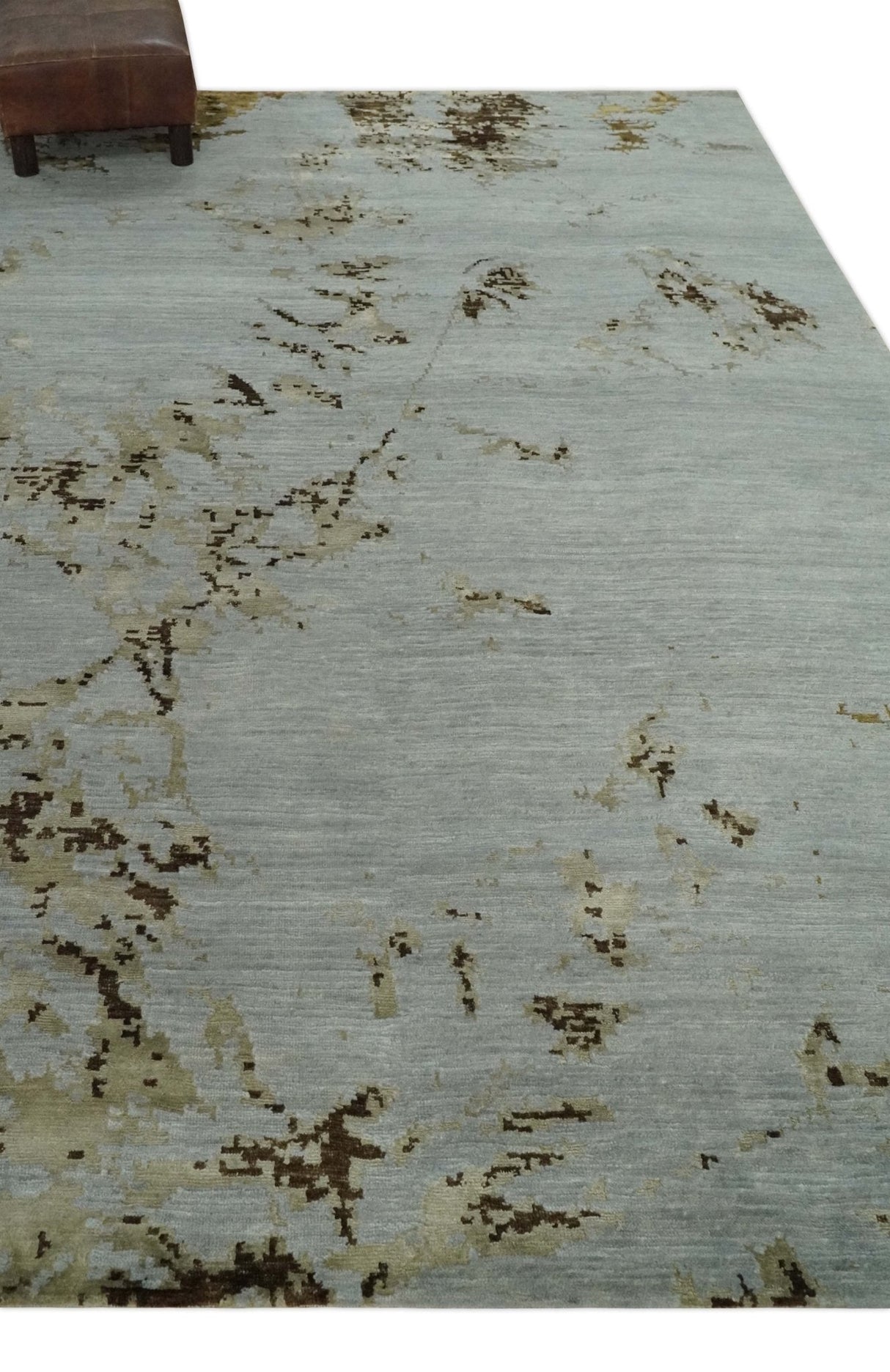 Grey, Charcoal, Olive and Ivory 6x9 Hand Knotted Abstract Wool and Viscose Area Rug