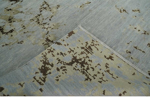 Grey, Charcoal, Olive and Ivory 6x9 Hand Knotted Abstract Wool and Viscose Area Rug