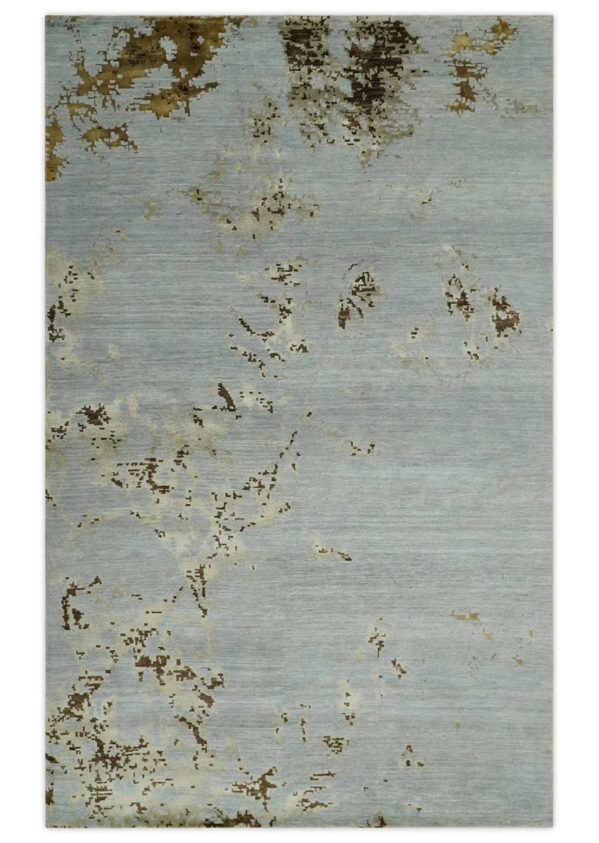 Grey, Charcoal, Olive and Ivory 6x9 Hand Knotted Abstract Wool and Viscose Area Rug