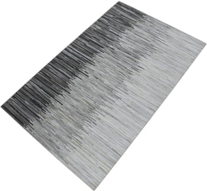 Hairon Leather Stripe Design Handmade Gray and Silver Area Rug, Hand Stitched Genuine Leather Rug | LR5