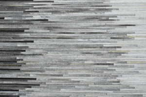 Hairon Leather Stripe Design Handmade Gray and Silver Area Rug, Hand Stitched Genuine Leather Rug | LR5