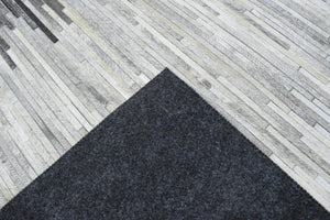 Hairon Leather Stripe Design Handmade Gray and Silver Area Rug, Hand Stitched Genuine Leather Rug | LR5