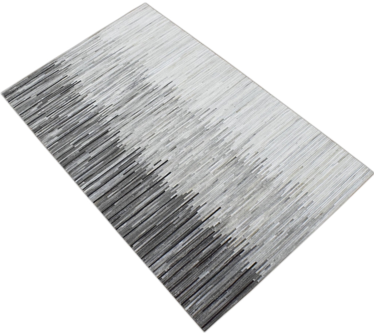 Hairon Leather Stripe Design Handmade Gray and Silver Area Rug, Hand Stitched Genuine Leather Rug | LR5
