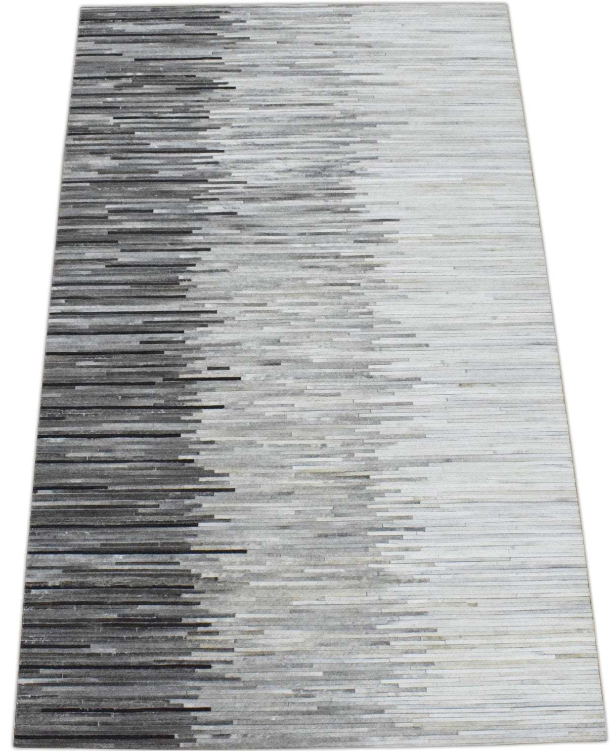 Hairon Leather Stripe Design Handmade Gray and Silver Area Rug, Hand Stitched Genuine Leather Rug | LR5