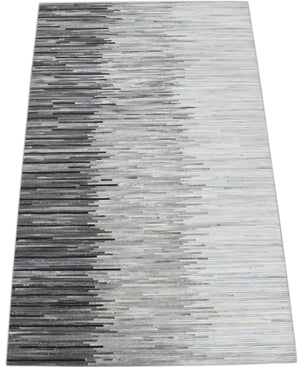 Hairon Leather Stripe Design Handmade Gray and Silver Area Rug, Hand Stitched Genuine Leather Rug | LR5
