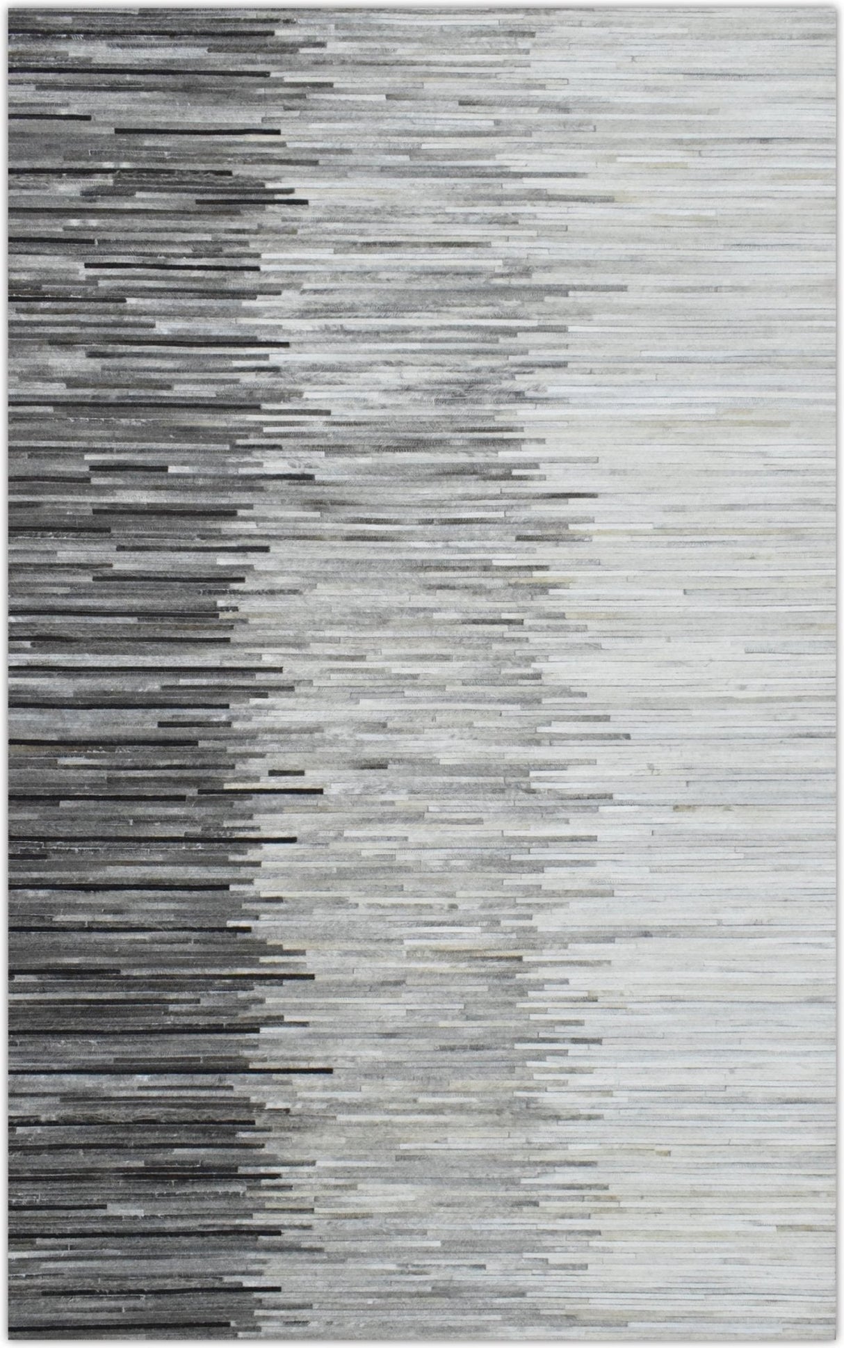 Hairon Leather Stripe Design Handmade Gray and Silver Area Rug, Hand Stitched Genuine Leather Rug | LR5
