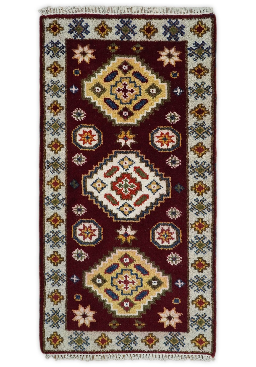 Hallway 2x4 Red and Beige Wool Hand Knotted traditional Persian Vintage Antique Southwestern Kazak | TRDCP29624