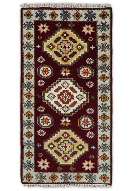Hallway 2x4 Red and Beige Wool Hand Knotted traditional Persian Vintage Antique Southwestern Kazak | TRDCP29624