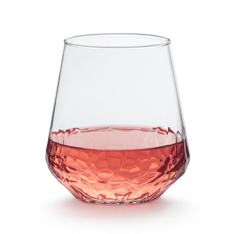 Hammered Base All Purpose Stemless Wine Glass, 17.75 ounce, Set of 8