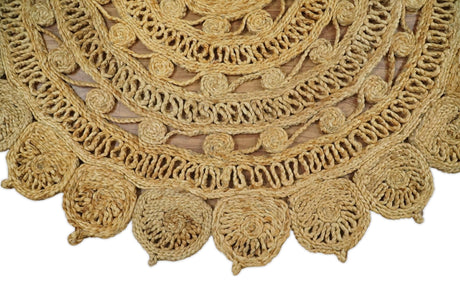 Hand Braided Solid Round Natural Brown Jute Silsal Rug | JR12