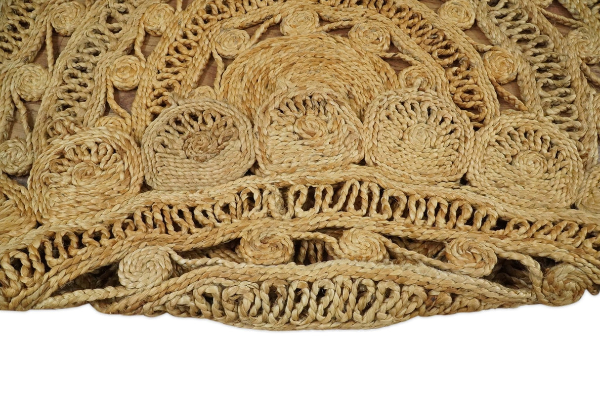 Hand Braided Solid Round Natural Brown Jute Silsal Rug | JR12