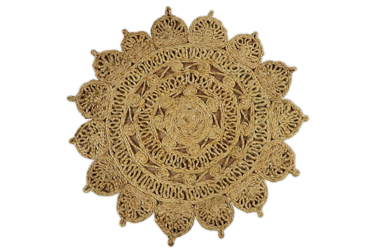 Hand Braided Solid Round Natural Brown Jute Silsal Rug | JR12
