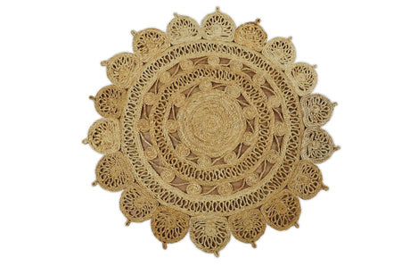 Hand Braided Solid Round Natural Brown Jute Silsal Rug | JR12