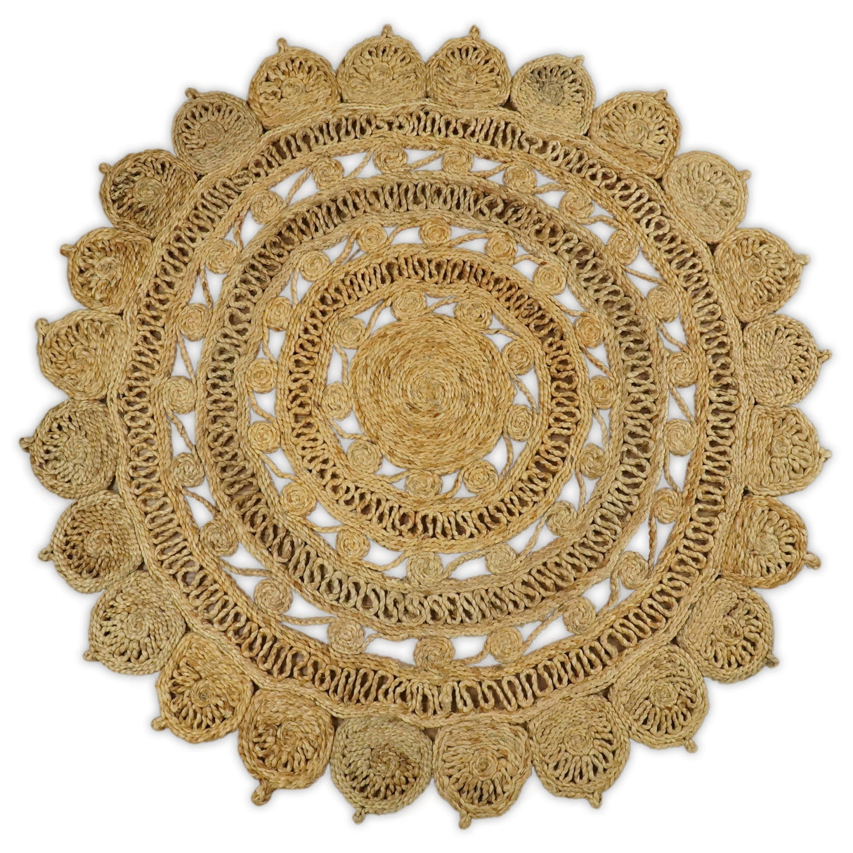 Hand Braided Solid Round Natural Brown Jute Silsal Rug | JR12