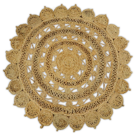Hand Braided Solid Round Natural Brown Jute Silsal Rug | JR12