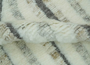 Hand Carved Texture Ivory, Gray, Charcoal and Beige Moroccan Style Modern Stripes Design 5x8 wool Area Rug