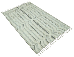 Hand Carved Texture Ivory, Gray, Charcoal and Beige Moroccan Style Modern Stripes Design 5x8 wool Area Rug