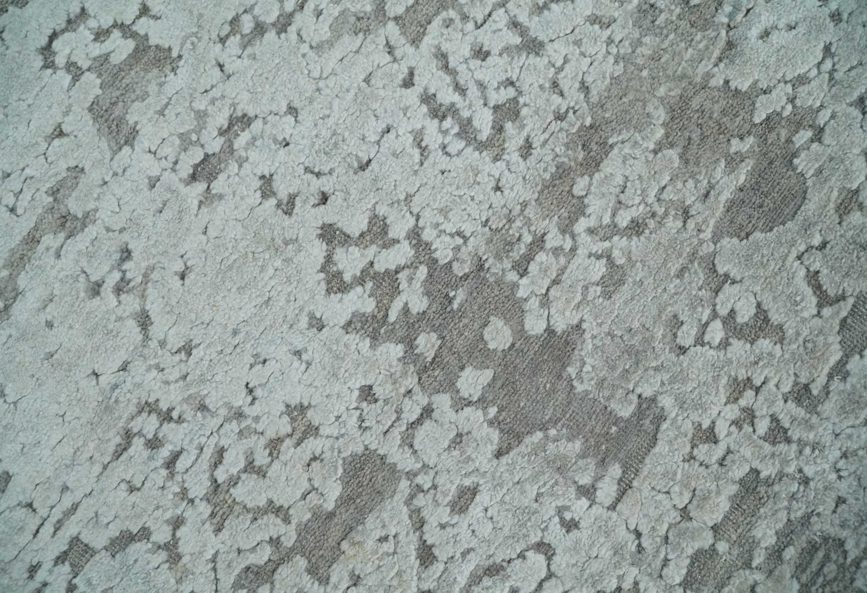 Hand Carved Texture Modern abstract Silver and Gray Hand Knotted 8x10 wool and Art Silk Area Rug