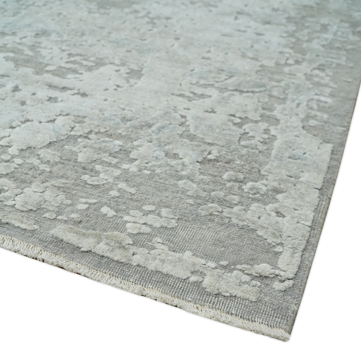 Hand Carved Texture Modern abstract Silver and Gray Hand Knotted 8x10 wool and Art Silk Area Rug