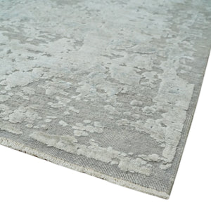 Hand Carved Texture Modern abstract Silver and Gray Hand Knotted 8x10 wool and Art Silk Area Rug