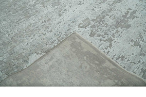 Hand Carved Texture Modern abstract Silver and Gray Hand Knotted 8x10 wool and Art Silk Area Rug