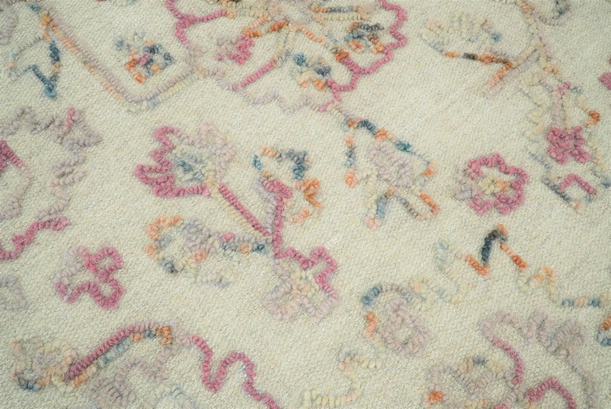 Hand Hooked 5x8 Pink and Beige Wool Textured Loop Area Rug | GAR12