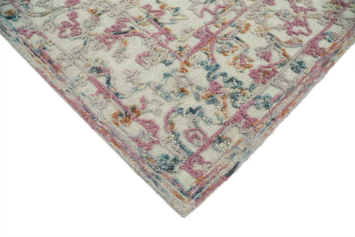 Hand Hooked 5x8 Pink and Beige Wool Textured Loop Area Rug | GAR12
