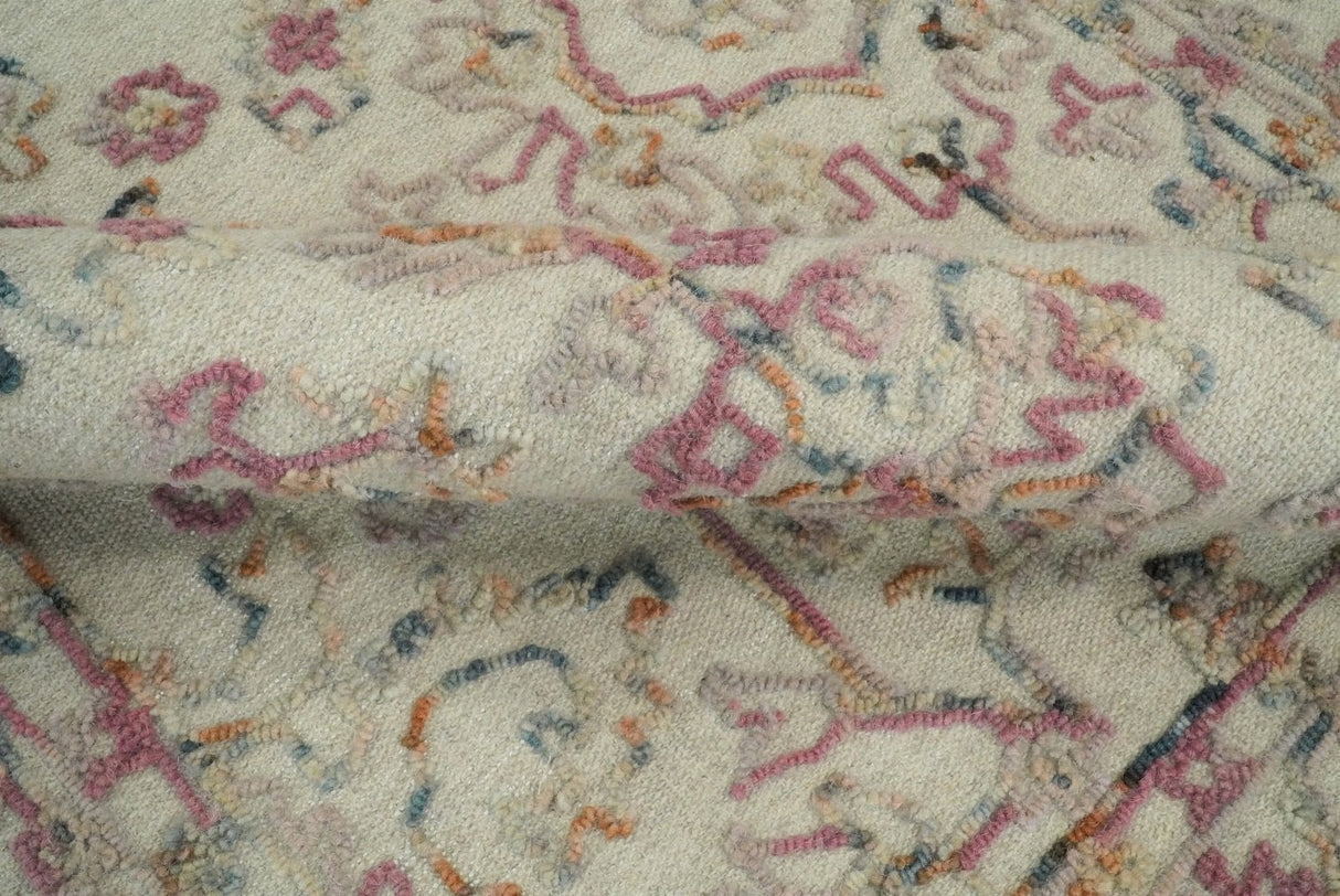 Hand Hooked 5x8 Pink and Beige Wool Textured Loop Area Rug | GAR12