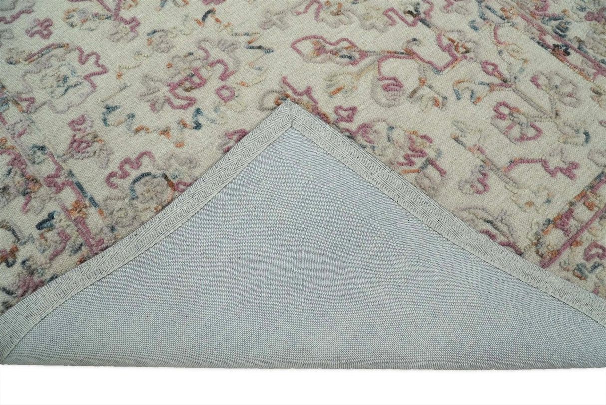 Hand Hooked 5x8 Pink and Beige Wool Textured Loop Area Rug | GAR12