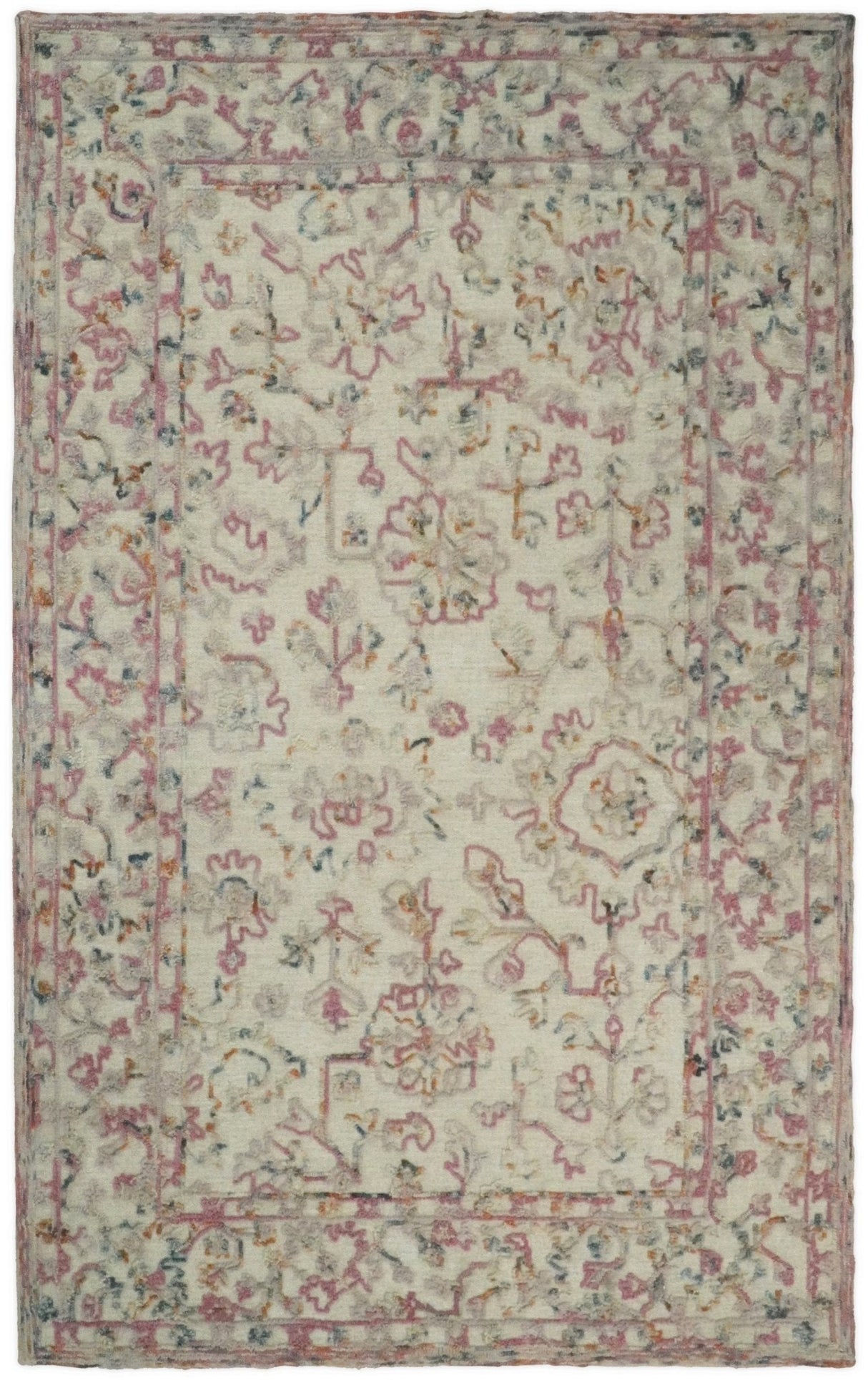 Hand Hooked 5x8 Pink and Beige Wool Textured Loop Area Rug | GAR12