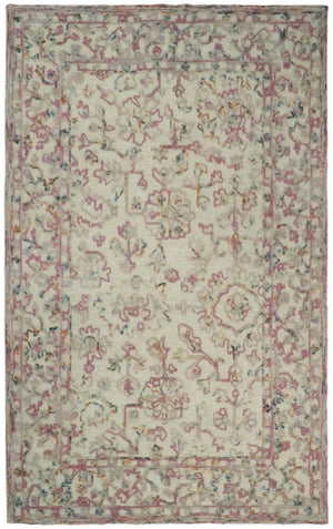 Hand Hooked 5x8 Pink and Beige Wool Textured Loop Area Rug | GAR12