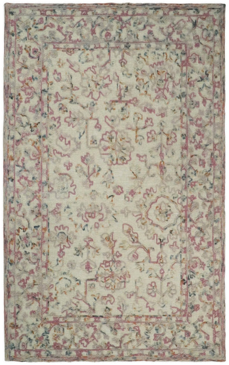 Hand Hooked 5x8 Pink and Beige Wool Textured Loop Area Rug | GAR12