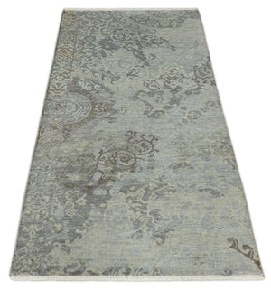 Hand Knotted 2x4 Charcoal, Beige and Olive Traditional Vintage Persian Wool Rug| N2424