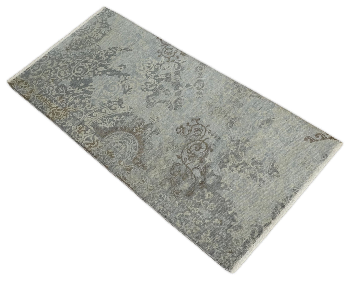Hand Knotted 2x4 Charcoal, Beige and Olive Traditional Vintage Persian Wool Rug| N2424