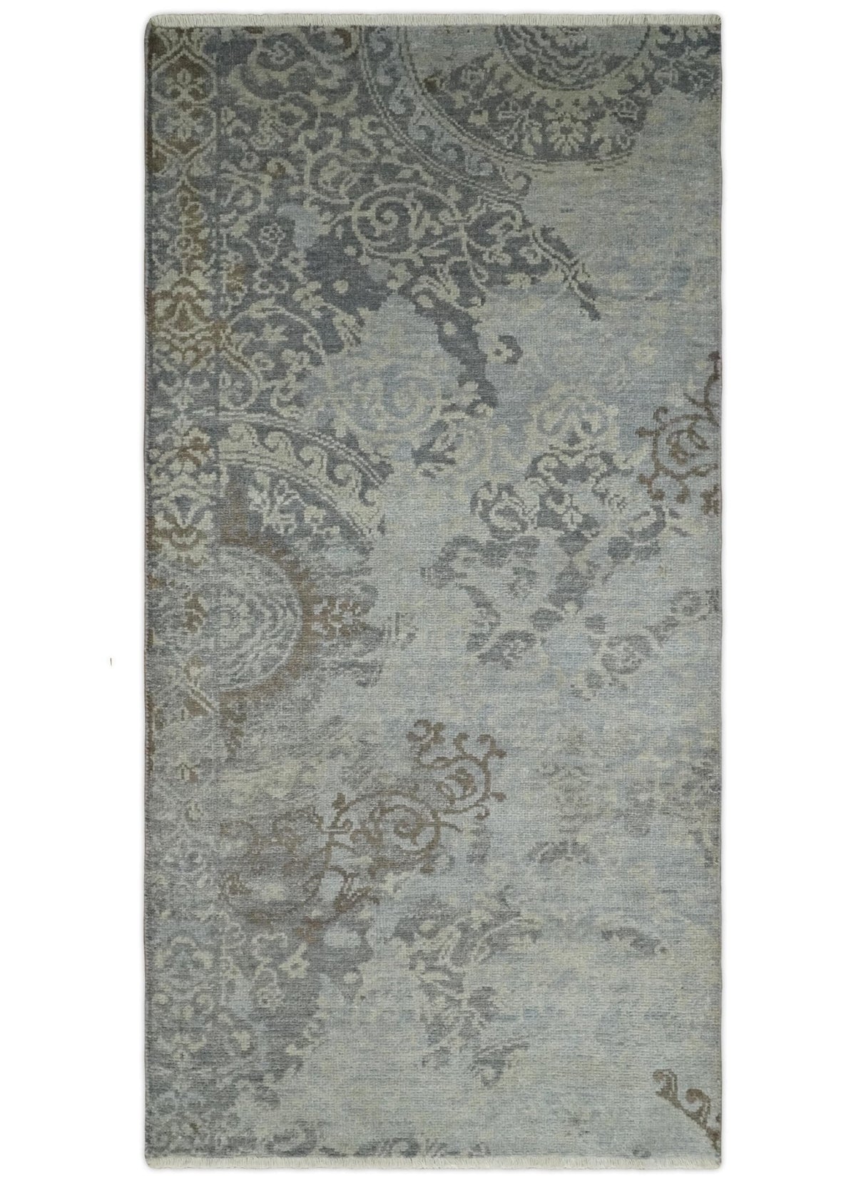 Hand Knotted 2x4 Charcoal, Beige and Olive Traditional Vintage Persian Wool Rug| N2424