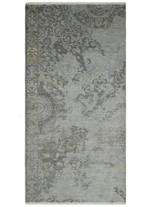 Hand Knotted 2x4 Charcoal, Beige and Olive Traditional Vintage Persian Wool Rug| N2424
