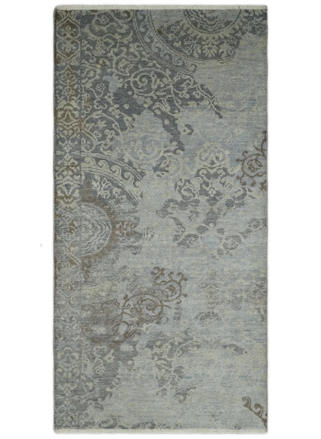 Hand Knotted 2x4 Charcoal, Beige and Olive Traditional Vintage Persian Wool Rug| N2424